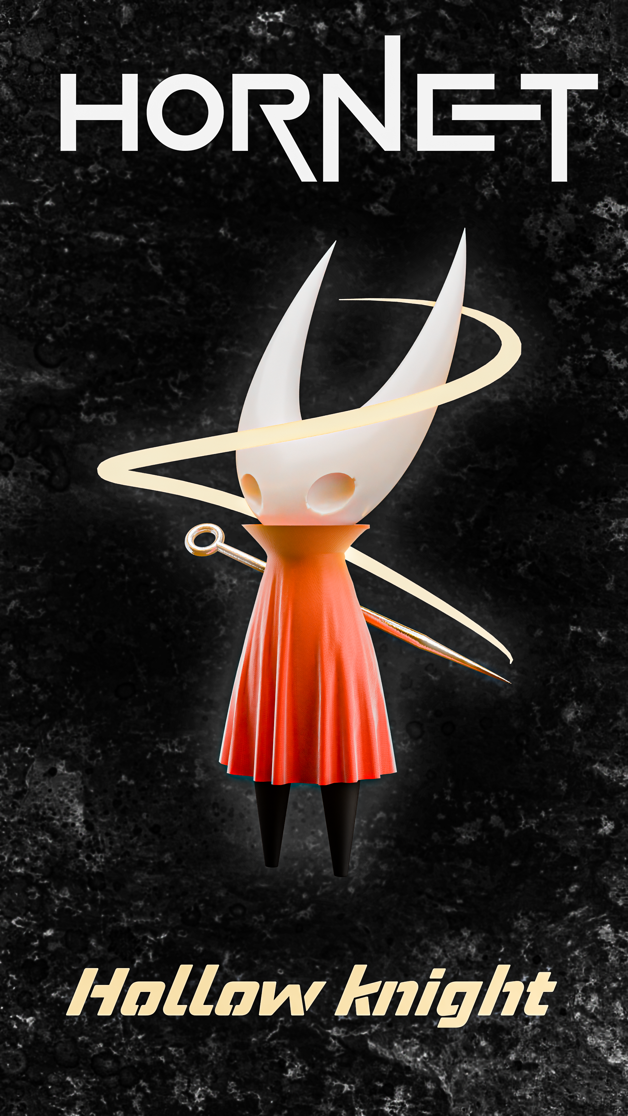 A 3D render of a Character called Hornet from HolloKnight