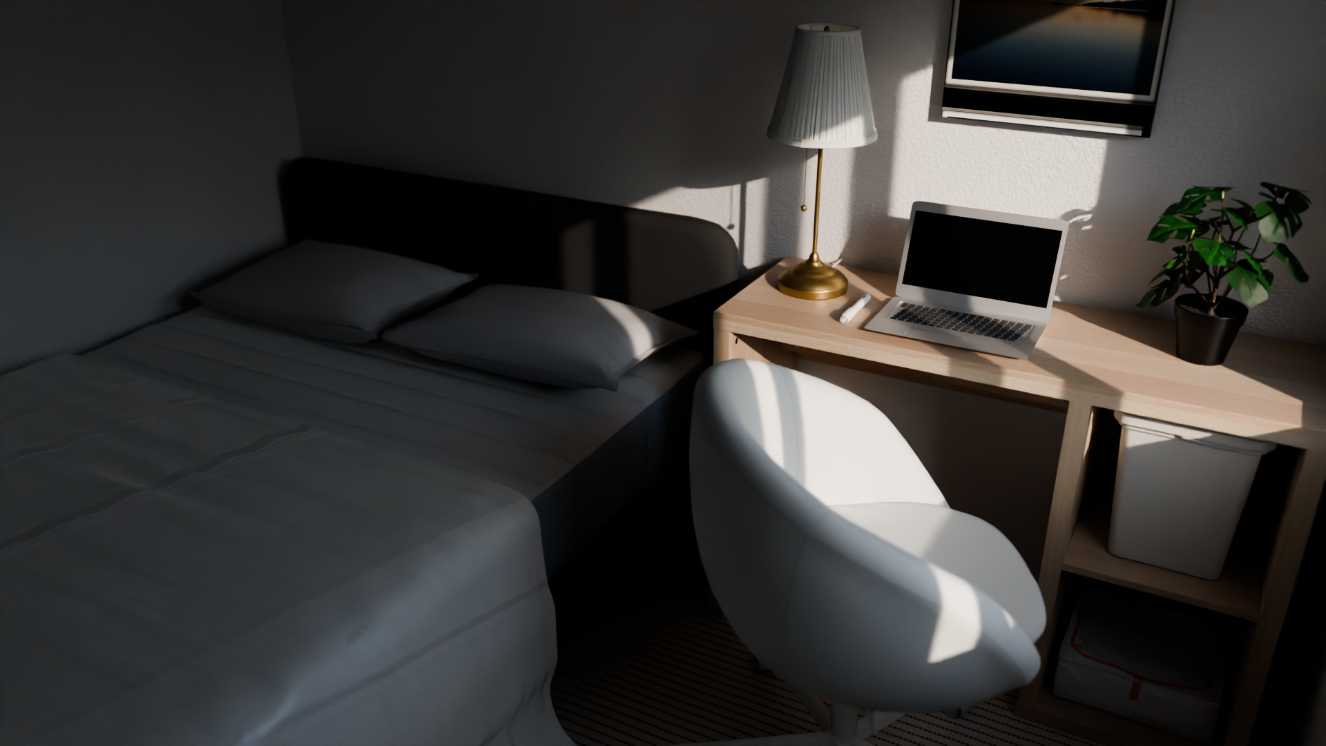 A 3D render of a room