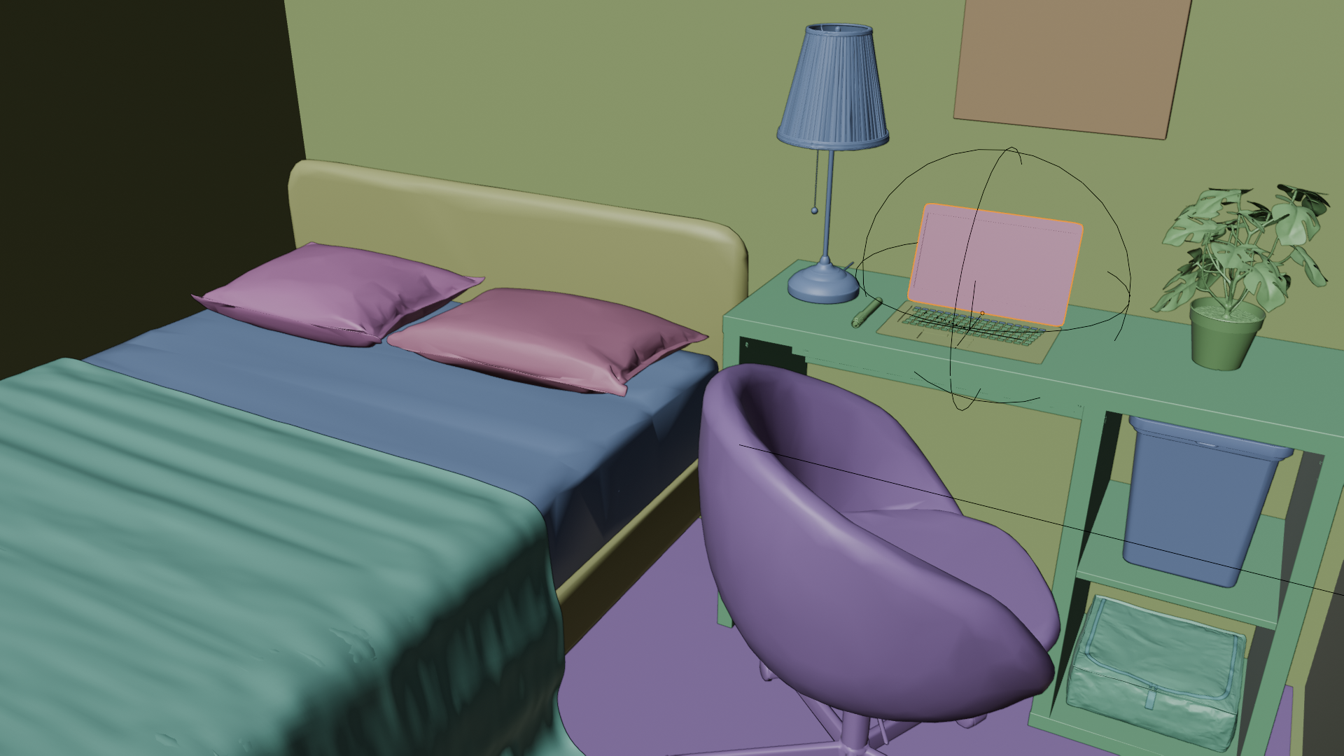 A 3D viewport of a room